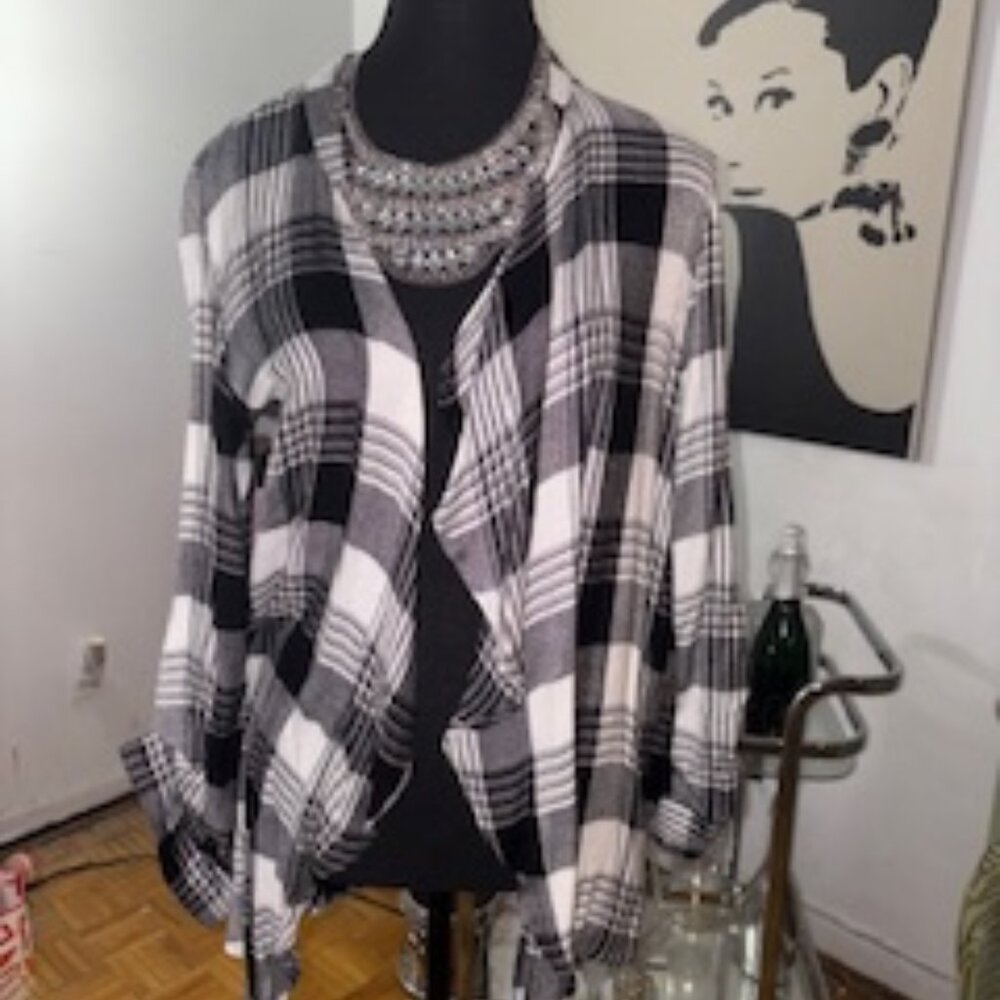 Check plaid draped cardigan